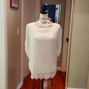 VIA SIGNORIA ▪︎ Women's Ivory Silk Eyelet Blouse, Made in Italy, Size Large